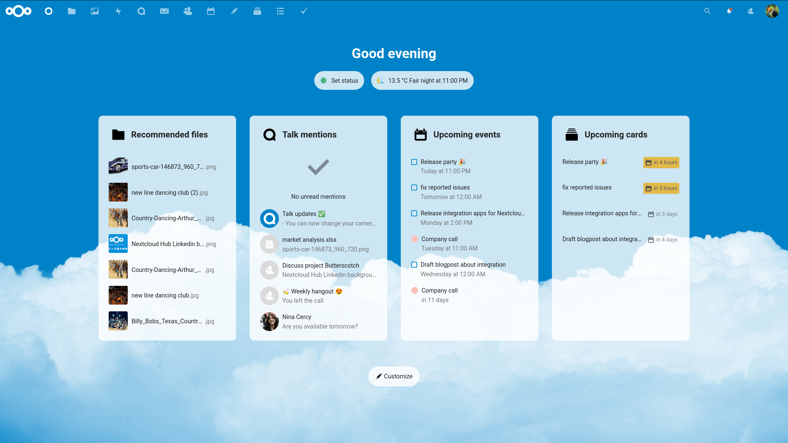 Dashboard Nextcloud 20